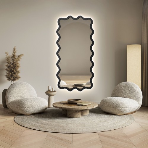 Téglalap alakú tükör hullámos MDF keretben, háttérvilágítással – AQUARELLE MARELLA LED