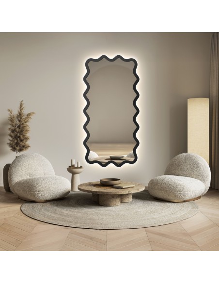 Téglalap alakú tükör hullámos MDF keretben, háttérvilágítással – AQUARELLE MARELLA LED