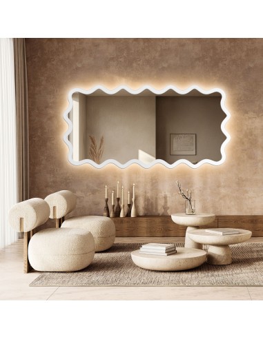 Téglalap alakú tükör hullámos MDF keretben, háttérvilágítással – AQUARELLE MARELLA LED