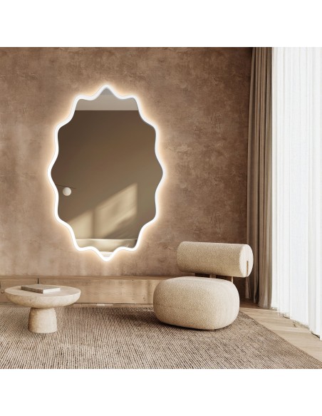 Hullámos MDF keretű, háttérvilágításos elliptikus tükör – AQUARELLE ELVA LED