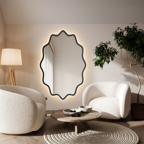 Hullámos MDF keretű, háttérvilágításos elliptikus tükör – AQUARELLE ELVA LED