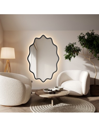 Hullámos MDF keretű, háttérvilágításos elliptikus tükör – AQUARELLE ELVA LED