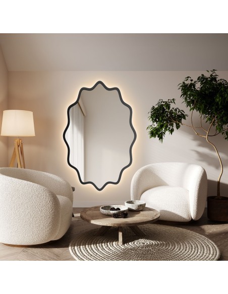 Hullámos MDF keretű, háttérvilágításos elliptikus tükör – AQUARELLE ELVA LED