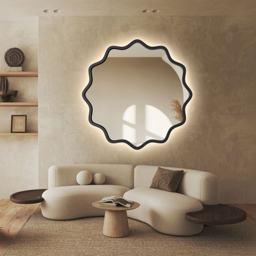 Kerek tükör hullámos MDF keretben, háttérvilágítással – AQUARELLE NAYA LED