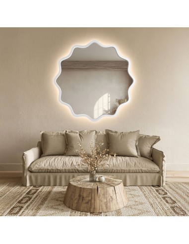 Kerek tükör hullámos MDF keretben, háttérvilágítással – AQUARELLE NAYA LED