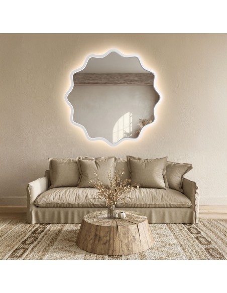 Kerek tükör hullámos MDF keretben, háttérvilágítással – AQUARELLE NAYA LED