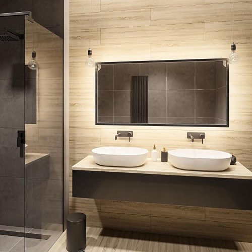 Fésülködő tükör fekete keretben LED világítással 60x80 - 1503001
