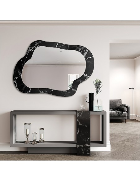 Szabálytalan tükör fekete-ezüst márványon – MARBLE GRISO