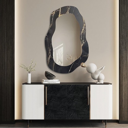 Szabálytalan tükör fekete-arany márványon – MARBLE NOCTO