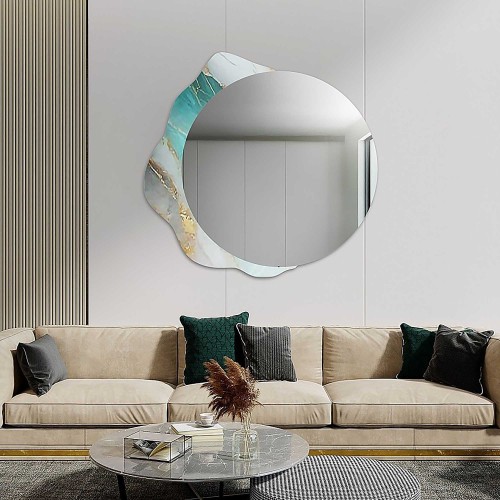 Kerek tükör szabálytalan zöld márványon – MARBLE FERRO