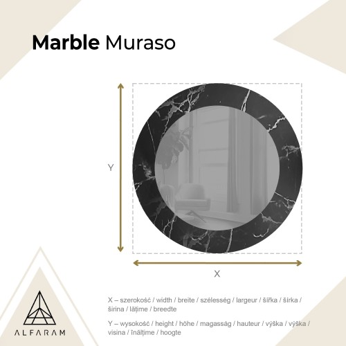 Kerek tükör fekete-ezüst márványon – MARBLE MURASO 2