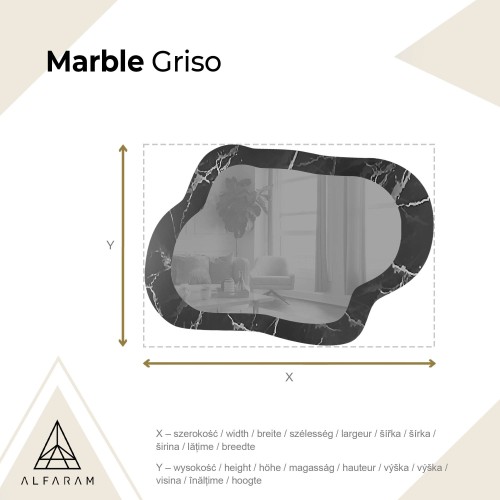 Szabálytalan tükör fekete-ezüst márványon – MARBLE GRISO 2