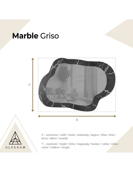 Szabálytalan tükör fekete-ezüst márványon – MARBLE GRISO