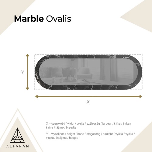 Ovális tükör fekete-ezüst márványon – MARBLE OVALIS 2
