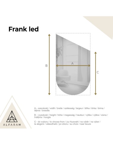 Félovális tükör fazettált tetőtérrel, megvilágítással - FRANK LED