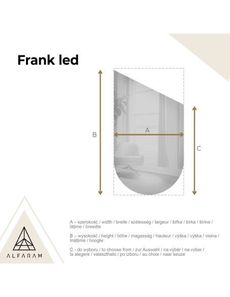 Félovális tükör fazettált tetőtérrel, megvilágítással - FRANK LED