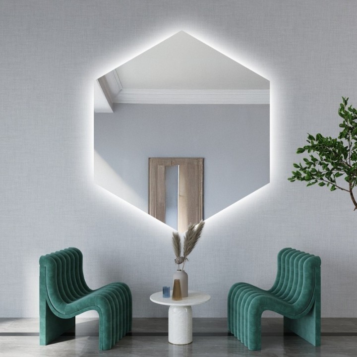 Geometriai alakú tükör világítással - HEXA LED