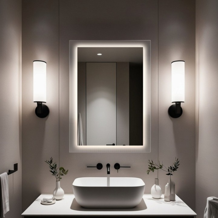 Téglalap alakú tükör katedrál üvegen Master Point LED világítással - LUXORA SOLEIL LED