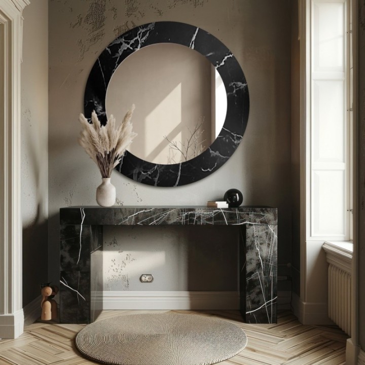 Kerek tükör fekete-ezüst márványon - MARBLE MURASO