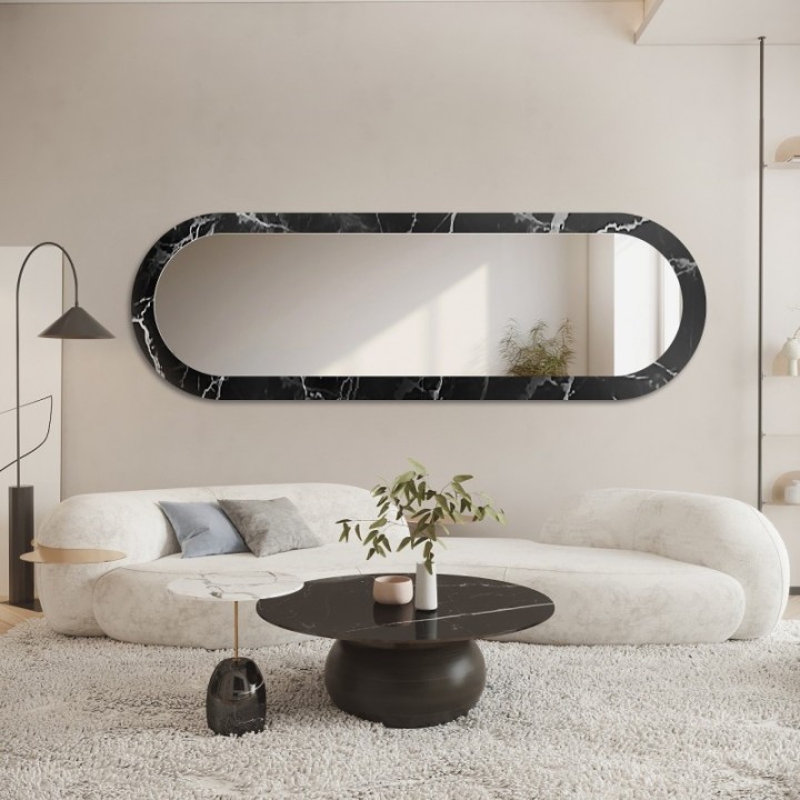 Ovális tükör fekete-ezüst márványon - MARBLE OVALIS