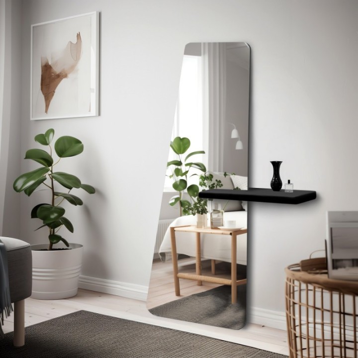 Modern álló szabálytalan tükör polccal - MATEO SHELF