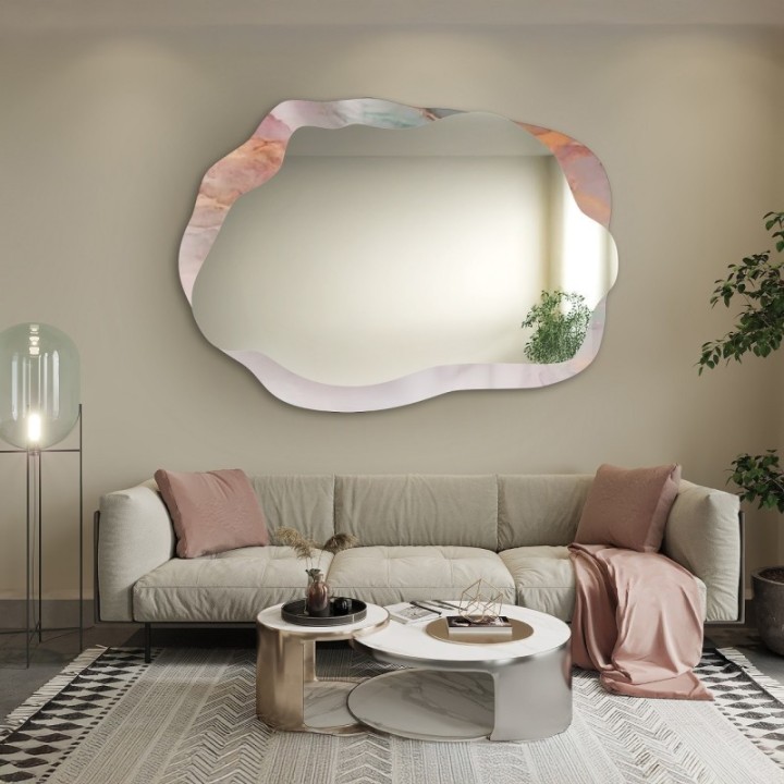Szabálytalan tükör rózsaszín márványon - MARBLE ROSATO