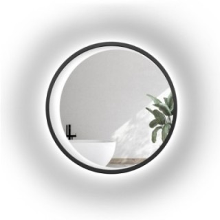 Kerek tükör fekete MDF keretben homokfúvott LED holdal - MIDNIGHT LED