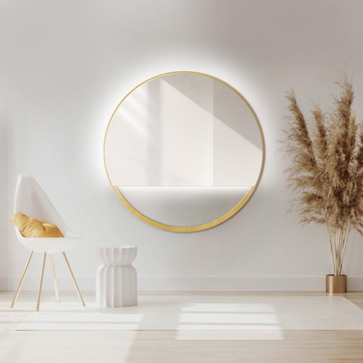 Kerek tükör arany MDF SLIM keretben szabad térrel - OLENA LED