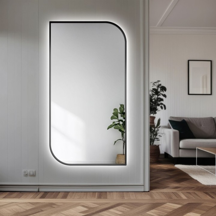 Tükör fekete MDF SLIM keretben megvilágítással - LED-es TEARDROP- a keret színe választható