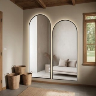 Két félig ovális tükörből álló készlet fekete MDF SLIM keretben, megvilágítással - DOMI II SET IN LED FRAME
