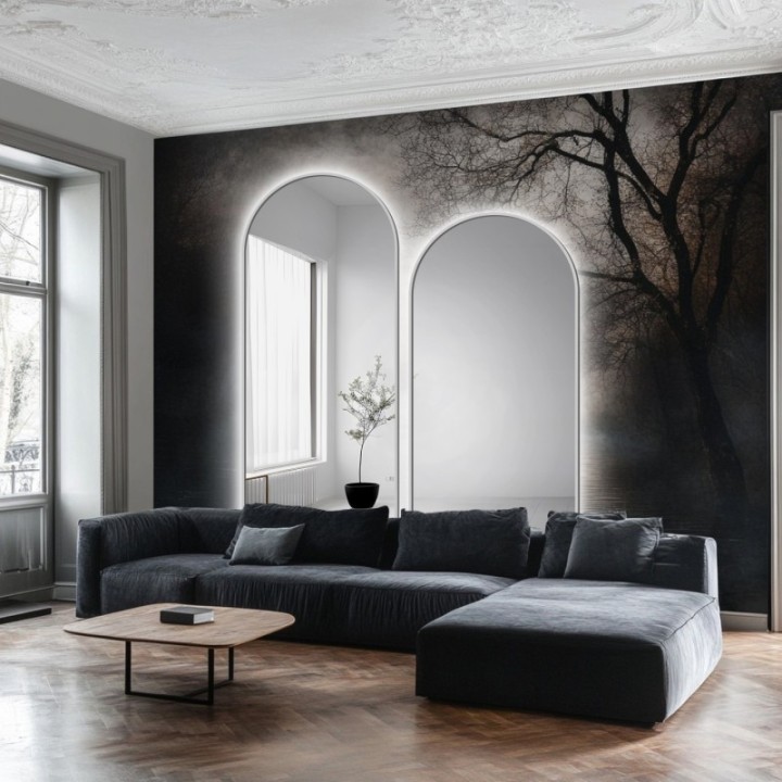 Két félig ovális tükörből álló készlet fekete MDF SLIM keretben, megvilágítással - DOMI II SET IN LED FRAME