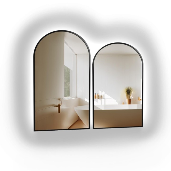 Két félig ovális tükörből álló készlet fekete MDF SLIM keretben, megvilágítással - DOMI II SET IN LED FRAME