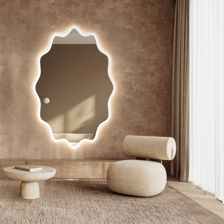 Hullámos MDF keretű, háttérvilágításos elliptikus tükör - AQUARELLE ELVA LED