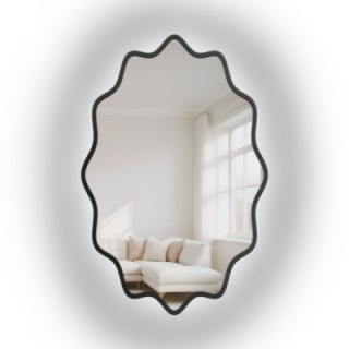 Hullámos MDF keretű, háttérvilágításos elliptikus tükör - AQUARELLE ELVA LED