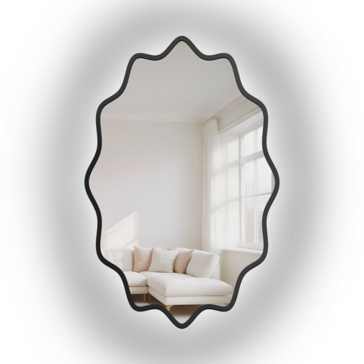 Hullámos MDF keretű, háttérvilágításos elliptikus tükör - AQUARELLE ELVA LED