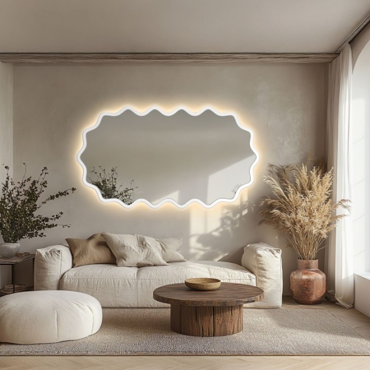 Ovális tükör hullámos MDF keretben, háttérvilágítással - AQUARELLE ELORA LED