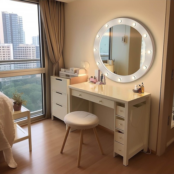 Kerek kozmetikai tükör izzókkal MDF keretben - NEW YORK