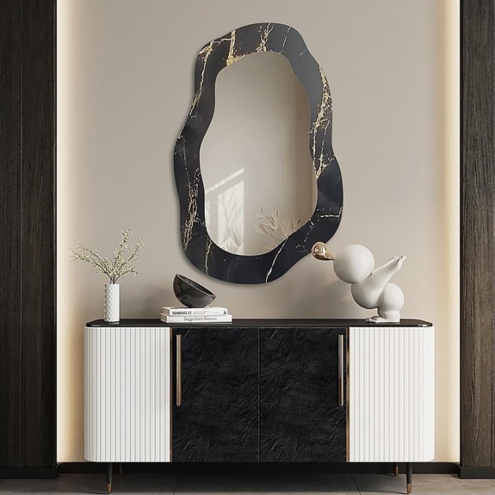 Szabálytalan tükör fekete-arany márványon - MARBLE NOCTO