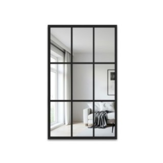 Loft stílusú tükör rácsos elemekkel, fekete MDF keretben - HANA