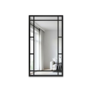 Loft stílusú tükör rácsos elemekkel, fekete MDF keretben - SET