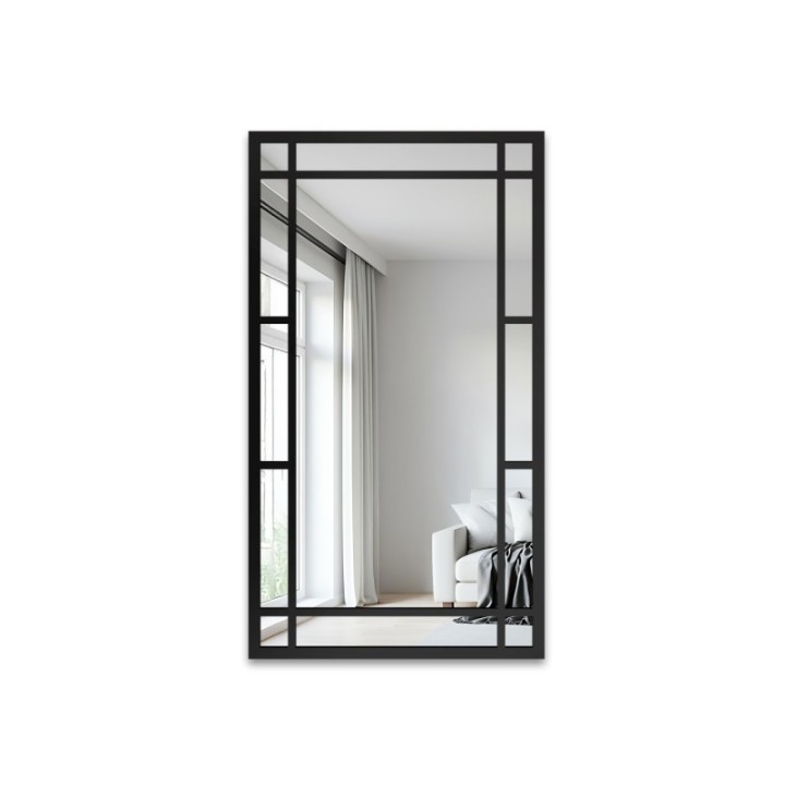 Loft stílusú tükör rácsos elemekkel, fekete MDF keretben - SET