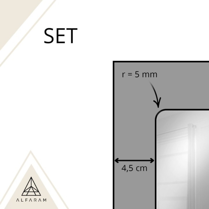 Loft stílusú tükör rácsos elemekkel, fekete MDF keretben - SET
