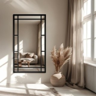 Loft stílusú tükör rácsos elemekkel, fekete MDF keretben - SET