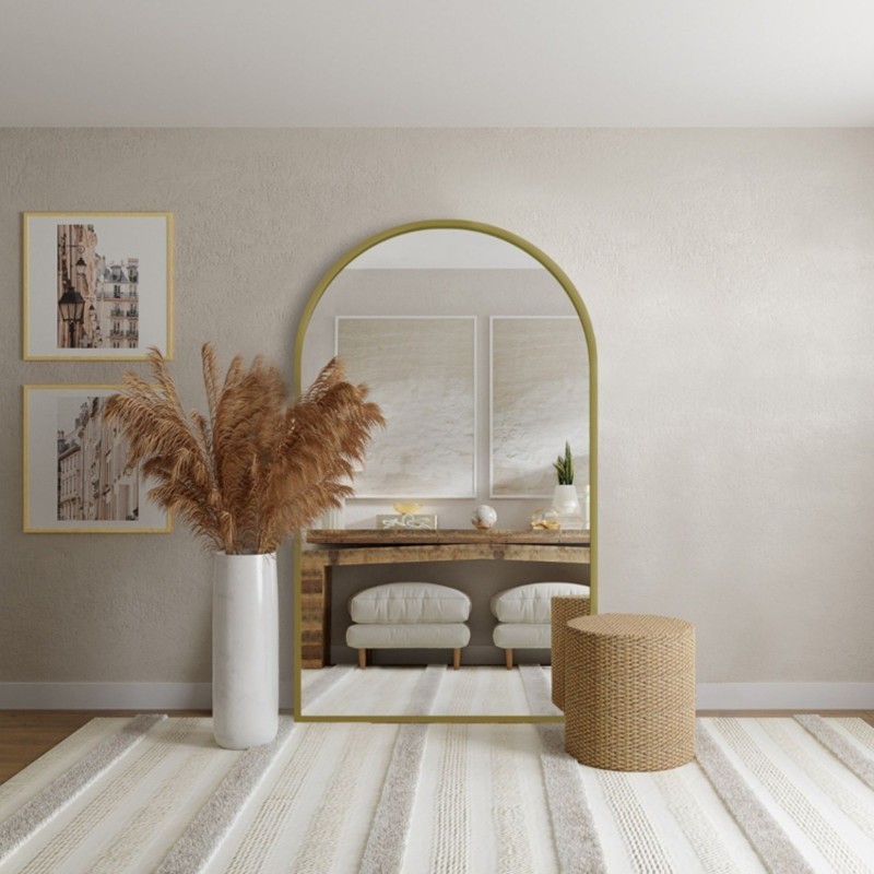 Félovális tükör arany MDF SLIM keretben - DOMI