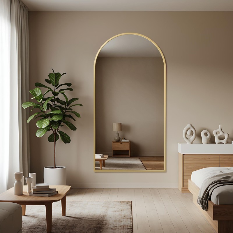 Félovális tükör arany MDF SLIM keretben - DOMI