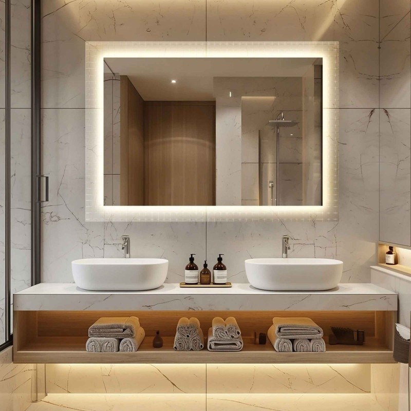 Téglalap alakú tükör katedrál üvegen Master Flex LED világítással - LUXORA ETERION LED
