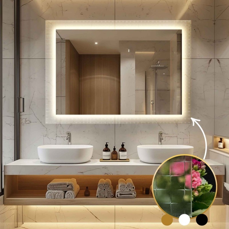 Téglalap alakú tükör katedrál üvegen Master Flex LED világítással - LUXORA ETERION LED