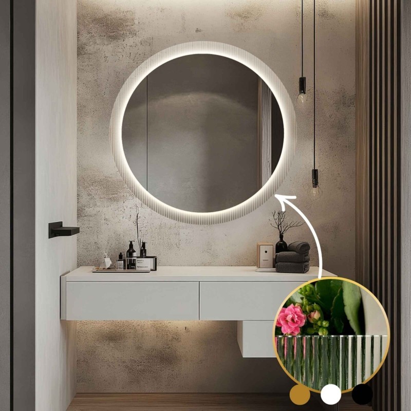 Kerek tükör katedrál üvegen Visiosun Classic LED világítással - LUXORA GLIMMER LED