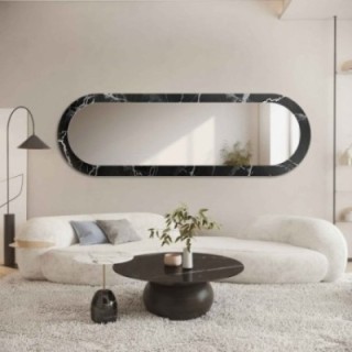 Ovális tükör fekete-ezüst márványon - MARBLE OVALIS