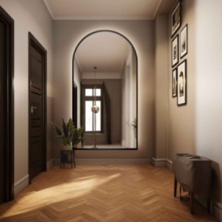 Félovális tükör fekete MDF keretben, megvilágítással - BERDO LED